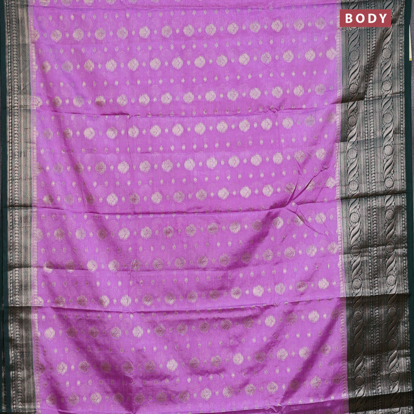 Banarasi semi silk saree lavender and bottle green with allover thread & zari woven buttas and long zari woven border