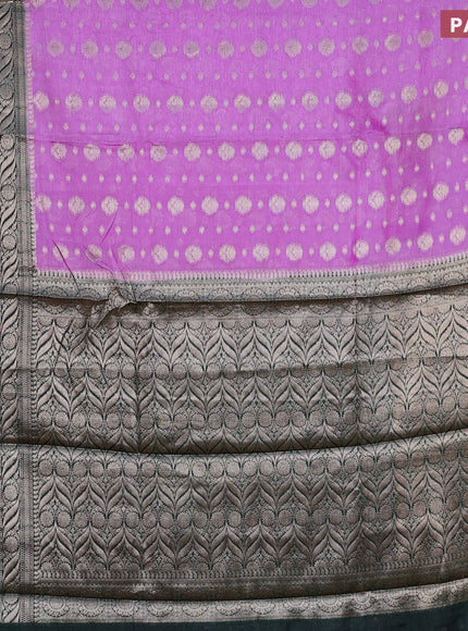 Banarasi semi silk saree lavender and bottle green with allover thread & zari woven buttas and long zari woven border