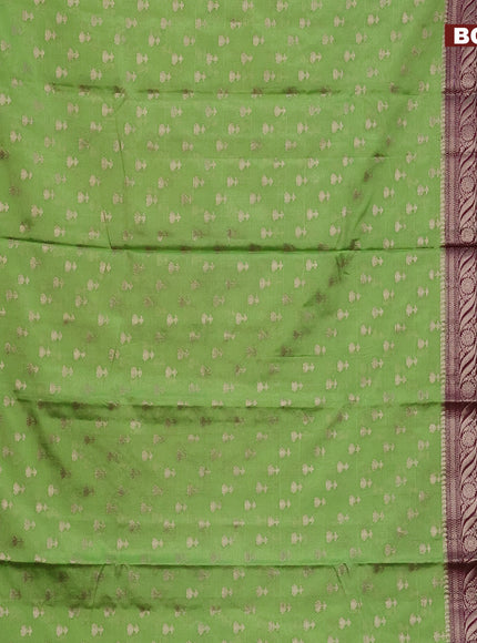 Banarasi semi silk saree pista green and wine shade with allover floral zari woven buttas and long woven border