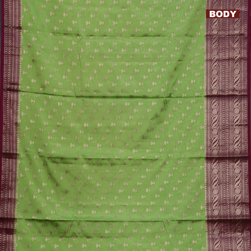 Banarasi semi silk saree pista green and wine shade with allover floral zari woven buttas and long woven border