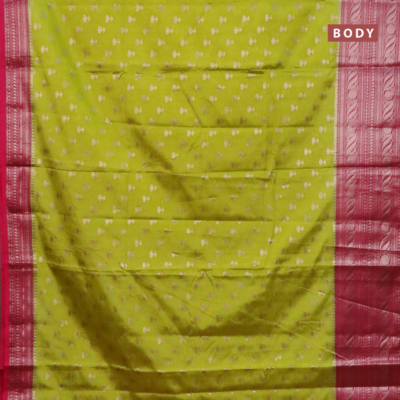 Banarasi semi silk saree lime green and pink with allover floral zari woven buttas and long woven border