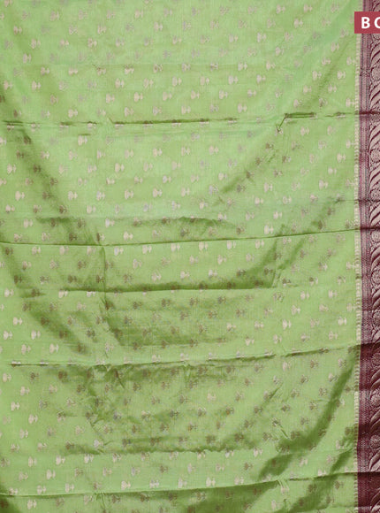 Banarasi semi silk saree pista green and wine shade with allover floral zari woven buttas and long woven border