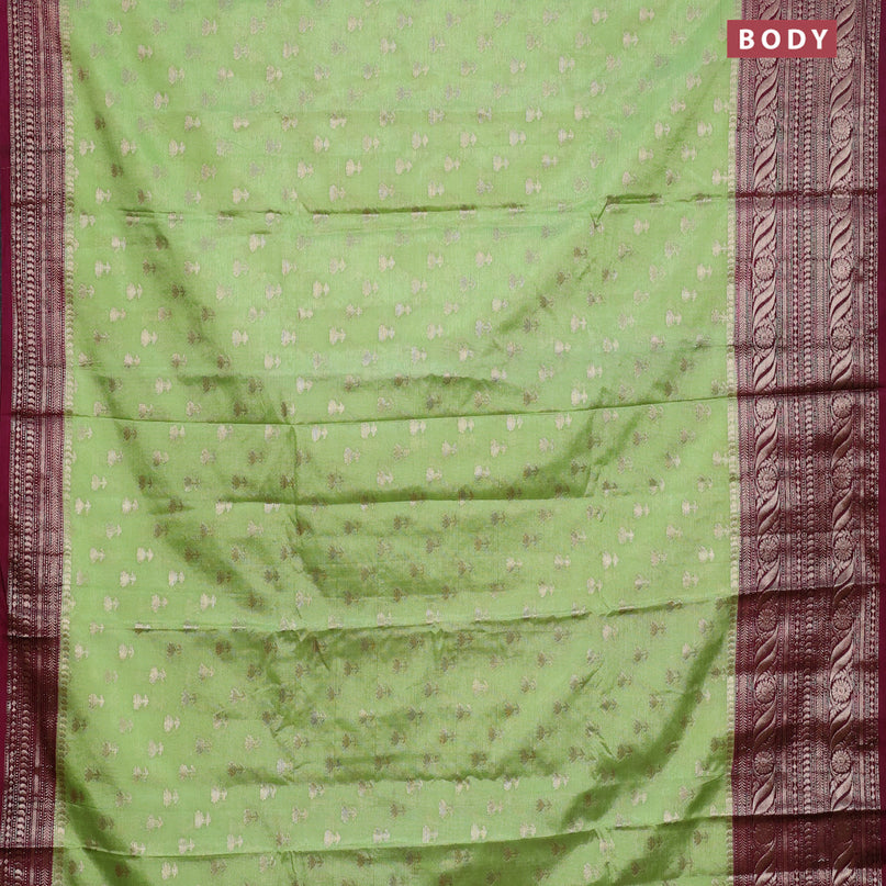 Banarasi semi silk saree pista green and wine shade with allover floral zari woven buttas and long woven border