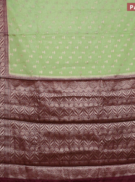 Banarasi semi silk saree pista green and wine shade with allover floral zari woven buttas and long woven border