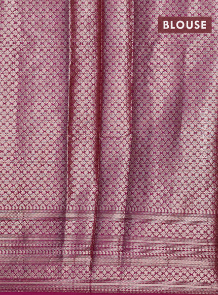 Banarasi semi silk saree yellow and purple with allover floral zari woven buttas and long woven border