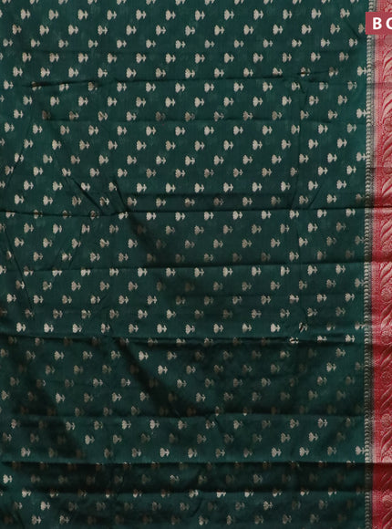 Banarasi semi silk saree bottle green and red with allover floral zari woven buttas and long woven border