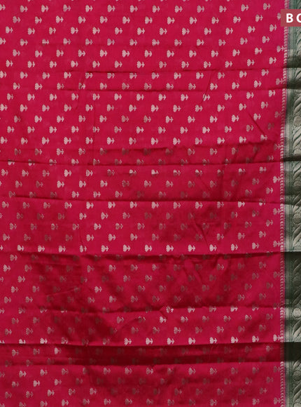 Banarasi semi silk saree dark pink and dark green with allover floral zari woven buttas and long woven border