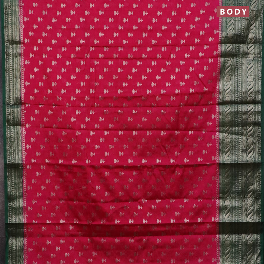 Banarasi semi silk saree dark pink and dark green with allover floral zari woven buttas and long woven border