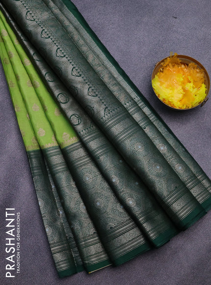 Banarasi semi silk saree light green and bottle green with allover thread & zari woven buttas and long woven border