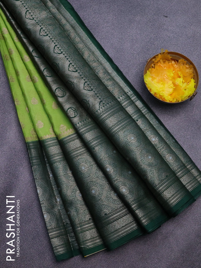 Banarasi semi silk saree light green and bottle green with allover thread & zari woven buttas and long woven border