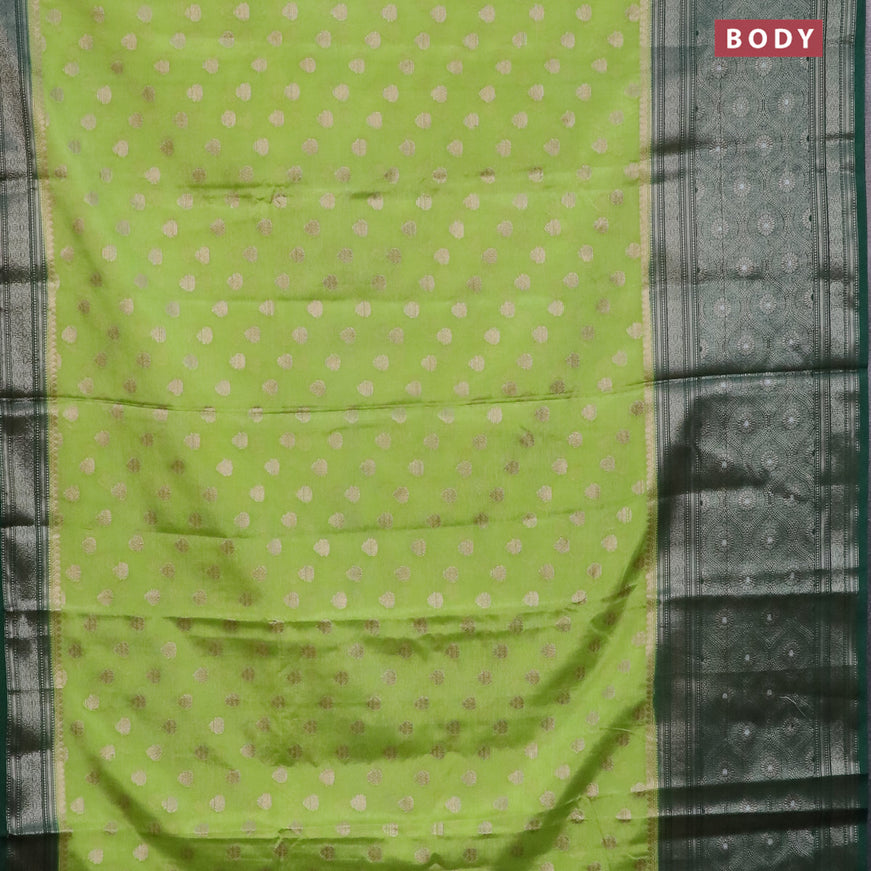 Banarasi semi silk saree light green and bottle green with allover thread & zari woven buttas and long woven border