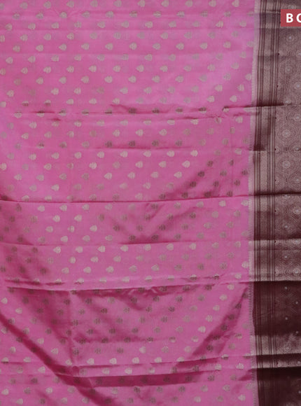 Banarasi semi silk saree light pink and wine shade with allover thread & zari woven buttas and long woven border