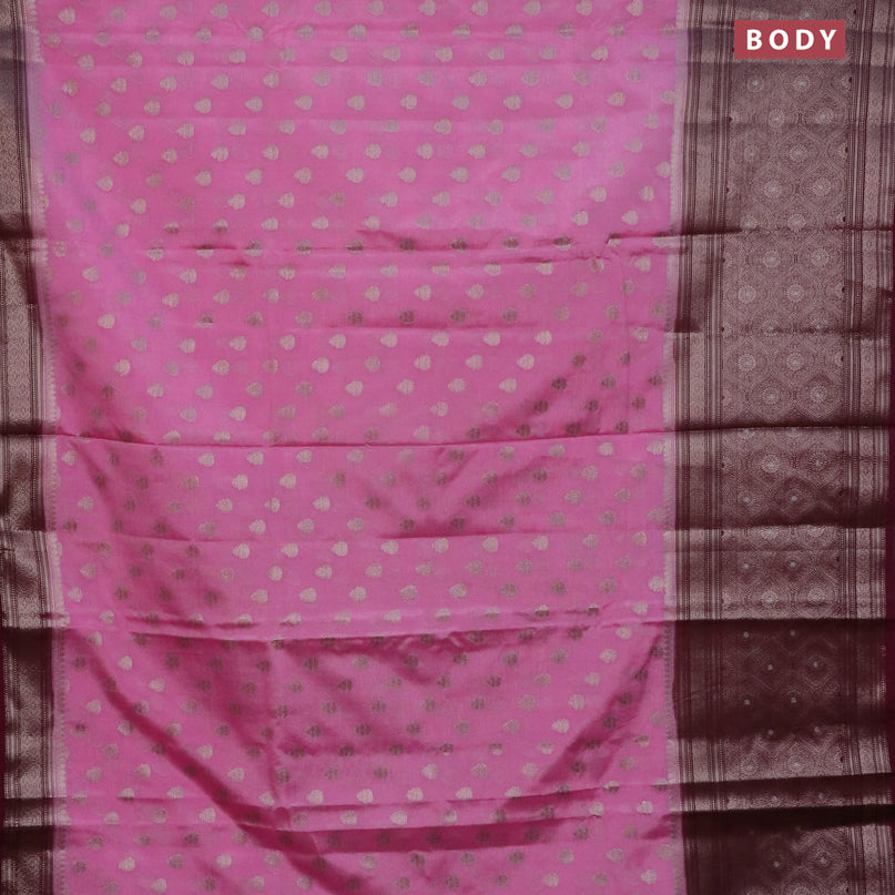 Banarasi semi silk saree light pink and wine shade with allover thread & zari woven buttas and long woven border