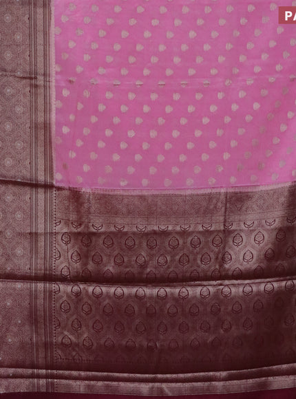 Banarasi semi silk saree light pink and wine shade with allover thread & zari woven buttas and long woven border