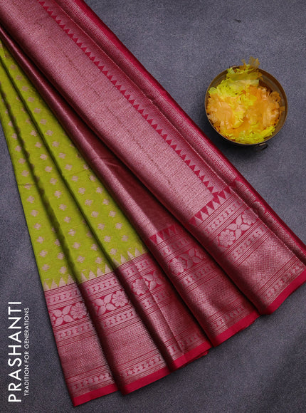 Banarasi semi silk saree lime green and pink with allover zari woven buttas and zari woven border