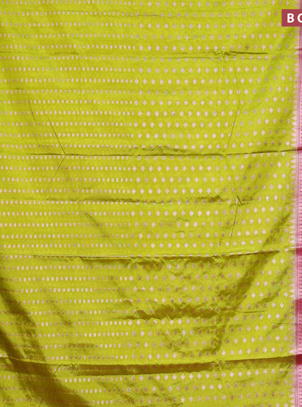 Banarasi semi silk saree lime green and pink with allover zari woven buttas and zari woven border