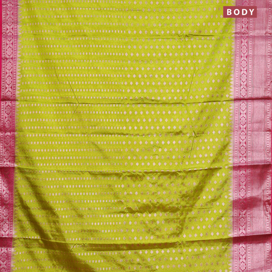 Banarasi semi silk saree lime green and pink with allover zari woven buttas and zari woven border