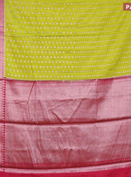 Banarasi semi silk saree lime green and pink with allover zari woven buttas and zari woven border