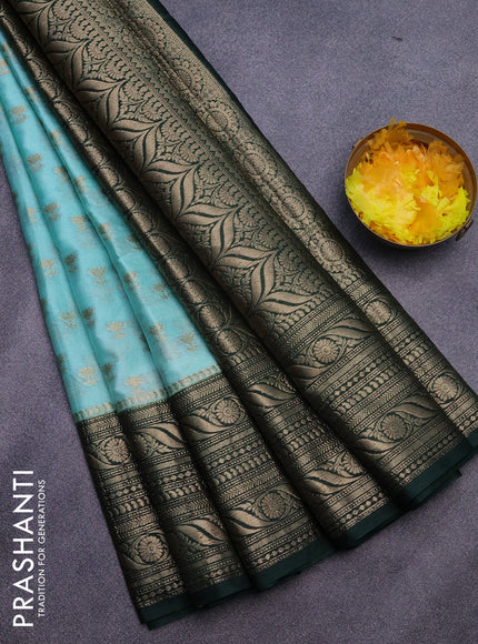 Banarasi semi silk saree teal blue shade and bottle green with allover thread & zari woven floral buttas and long zari woven border