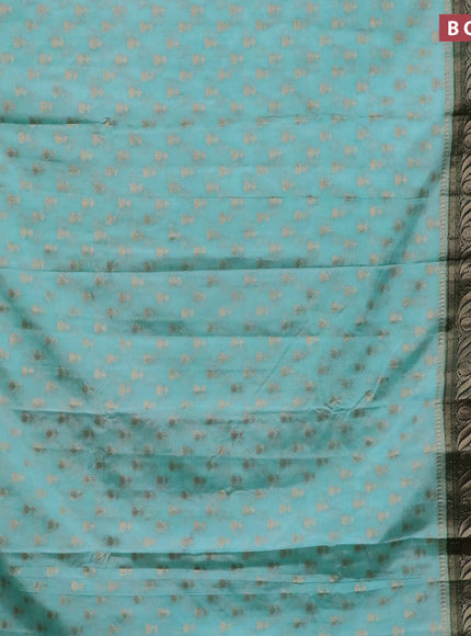 Banarasi semi silk saree teal blue shade and bottle green with allover thread & zari woven floral buttas and long zari woven border