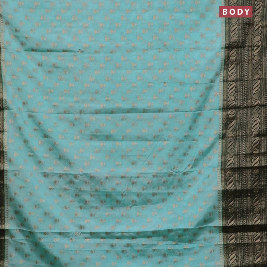 Banarasi semi silk saree teal blue shade and bottle green with allover thread & zari woven floral buttas and long zari woven border