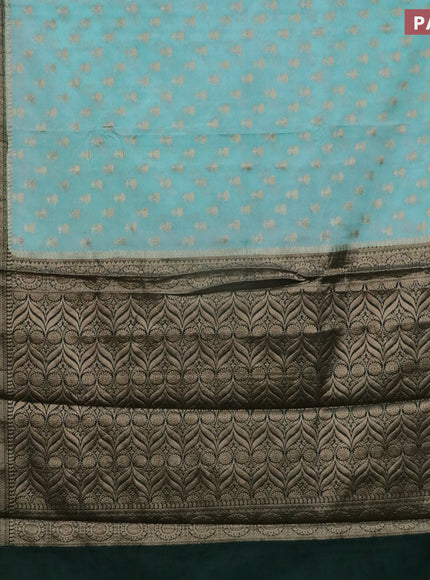 Banarasi semi silk saree teal blue shade and bottle green with allover thread & zari woven floral buttas and long zari woven border