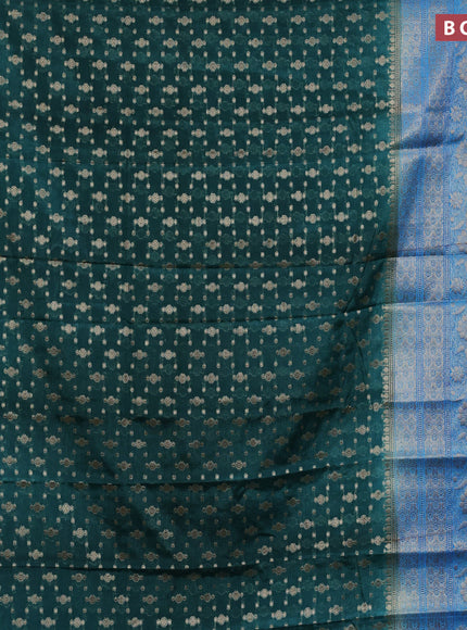 Banarasi semi silk saree bottle green and blue with allover thread & zari woven buttas and long woven border