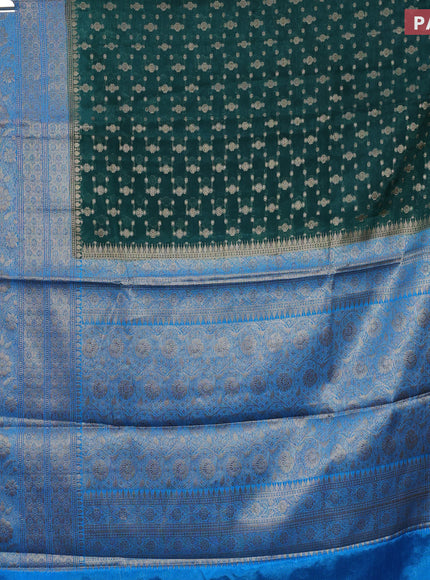 Banarasi semi silk saree bottle green and blue with allover thread & zari woven buttas and long woven border