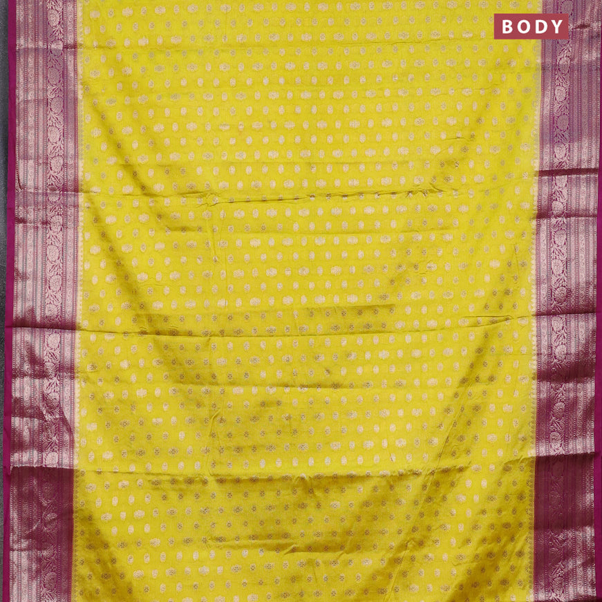 Banarasi semi silk saree lime yellow and purple with allover thread & zari woven buttas and woven border