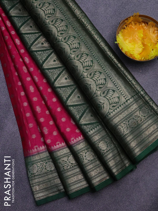 Banarasi semi silk saree dark pink and bottle green with allover thread & zari woven buttas and woven border