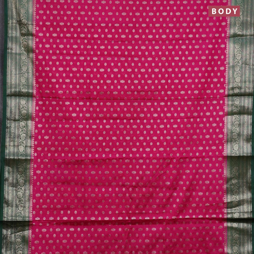 Banarasi semi silk saree dark pink and bottle green with allover thread & zari woven buttas and woven border