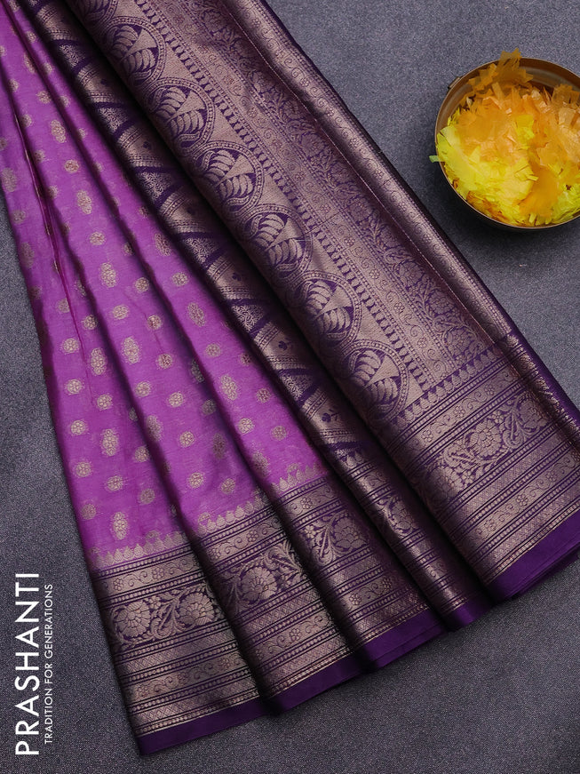 Banarasi semi silk saree lavender and deep violet with allover thread & zari woven buttas and woven border