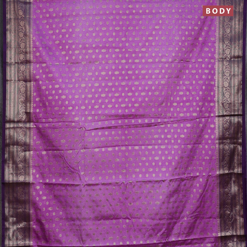 Banarasi semi silk saree lavender and deep violet with allover thread & zari woven buttas and woven border