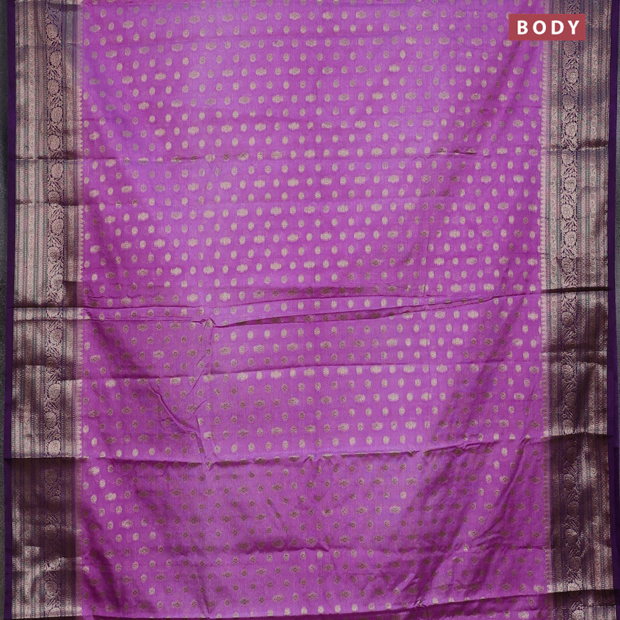 Banarasi semi silk saree lavender and deep violet with allover thread & zari woven buttas and woven border