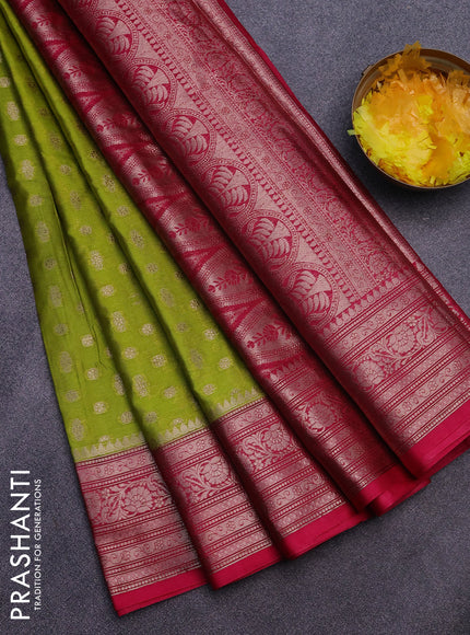 Banarasi semi silk saree lime green and pink with allover thread & zari woven buttas and woven border