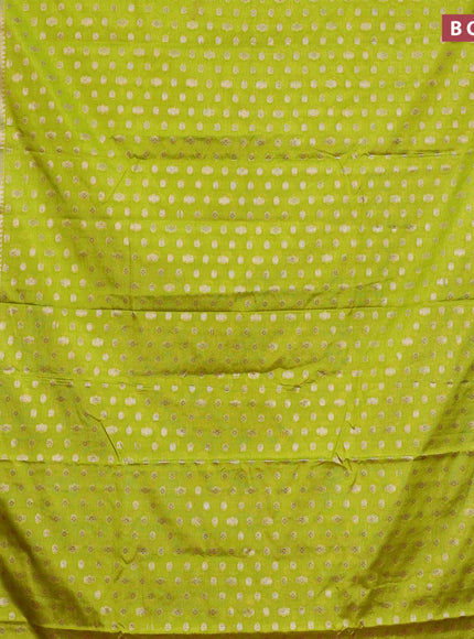 Banarasi semi silk saree lime green and pink with allover thread & zari woven buttas and woven border