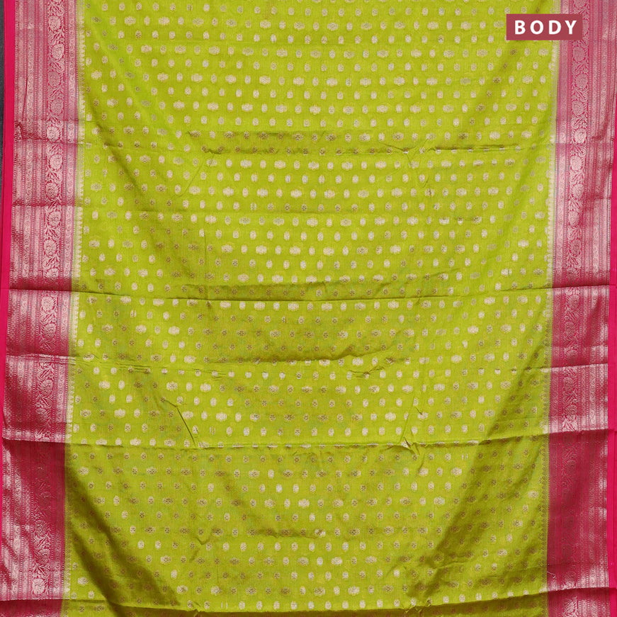 Banarasi semi silk saree lime green and pink with allover thread & zari woven buttas and woven border