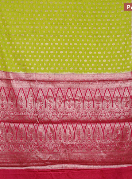 Banarasi semi silk saree lime green and pink with allover thread & zari woven buttas and woven border