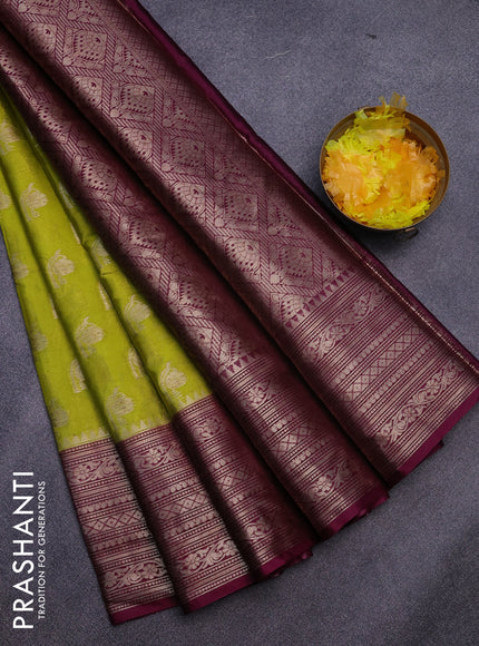 Banarasi semi silk saree lime green and wine shade with allover thread & zari woven buttas and woven border