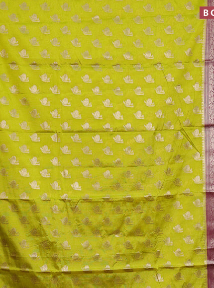 Banarasi semi silk saree lime green and wine shade with allover thread & zari woven buttas and woven border