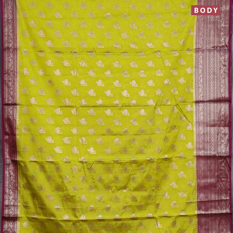 Banarasi semi silk saree lime green and wine shade with allover thread & zari woven buttas and woven border