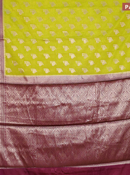 Banarasi semi silk saree lime green and wine shade with allover thread & zari woven buttas and woven border