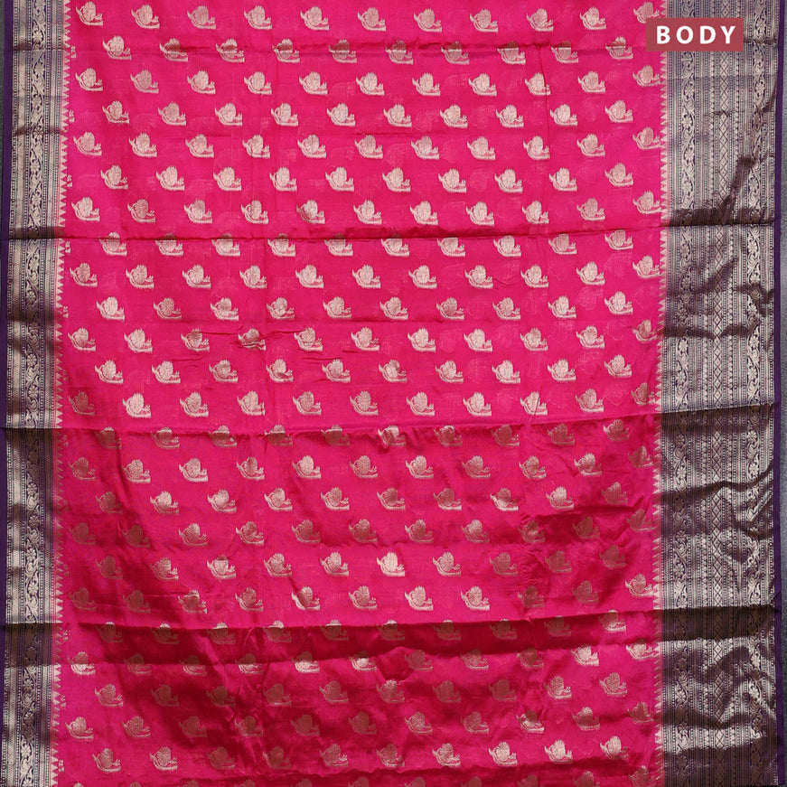 Banarasi semi silk saree pink and deep violet with allover thread & zari woven buttas and woven border