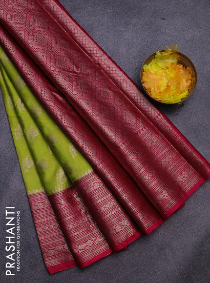 Banarasi semi silk saree lime green and pink with allover thread & zari woven buttas and woven border