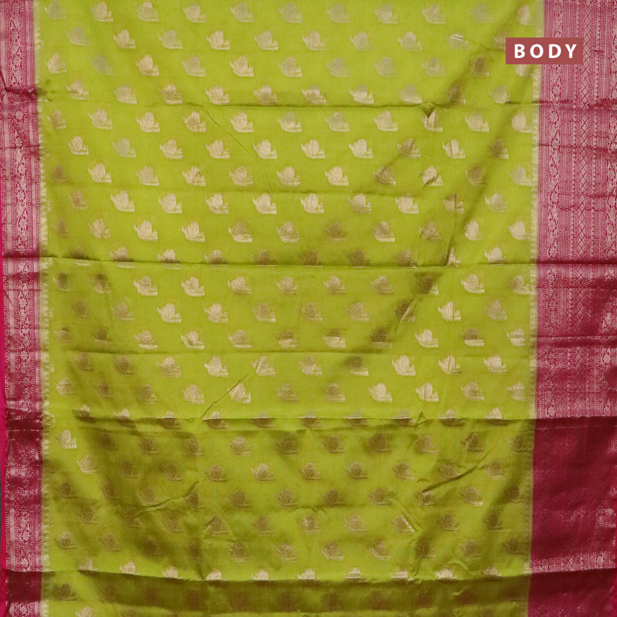 Banarasi semi silk saree lime green and pink with allover thread & zari woven buttas and woven border