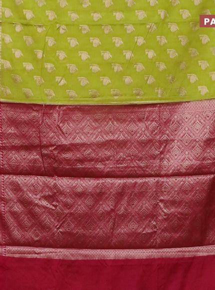 Banarasi semi silk saree lime green and pink with allover thread & zari woven buttas and woven border