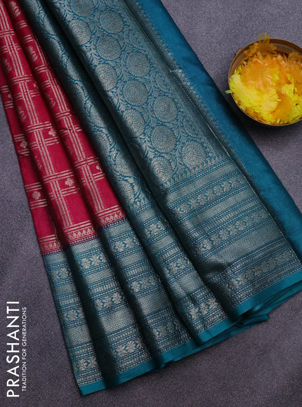 Banarasi semi silk saree pink and teal green shade with allover zari checks & buttas and long zari woven border