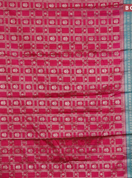 Banarasi semi silk saree pink and teal green shade with allover zari checks & buttas and long zari woven border