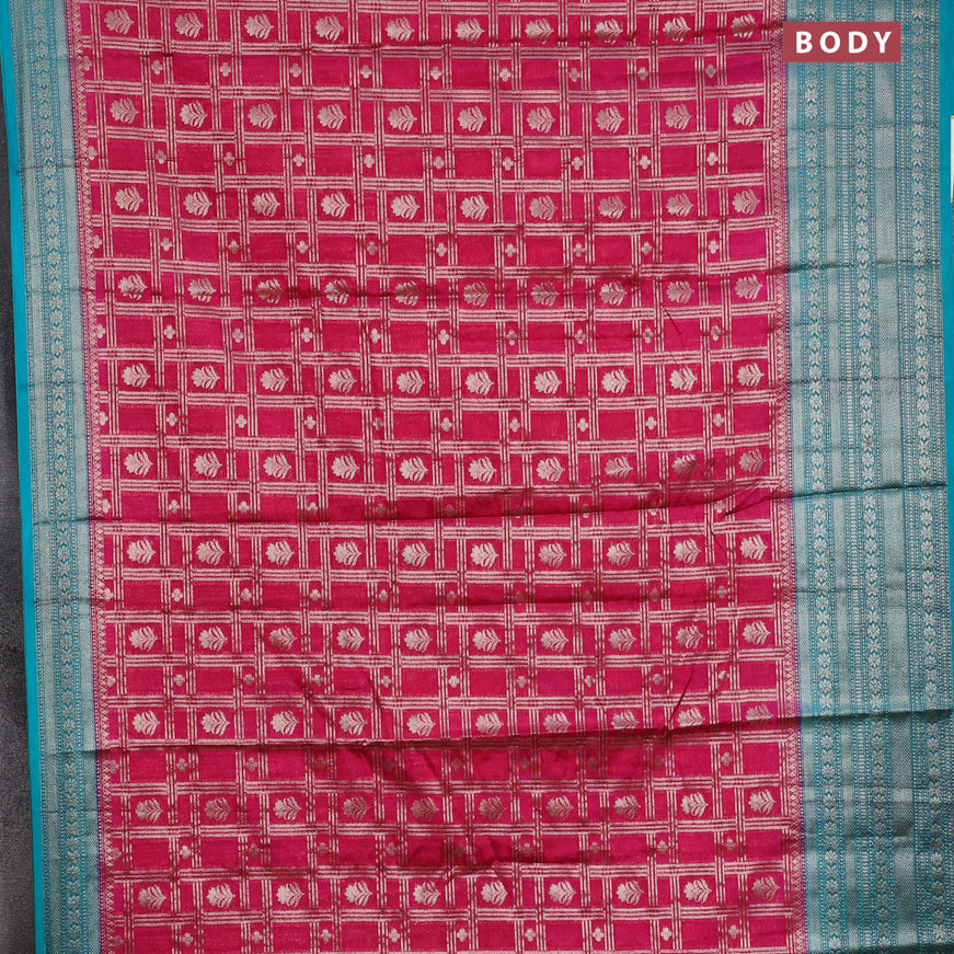 Banarasi semi silk saree pink and teal green shade with allover zari checks & buttas and long zari woven border