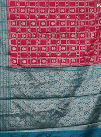 Banarasi semi silk saree pink and teal green shade with allover zari checks & buttas and long zari woven border